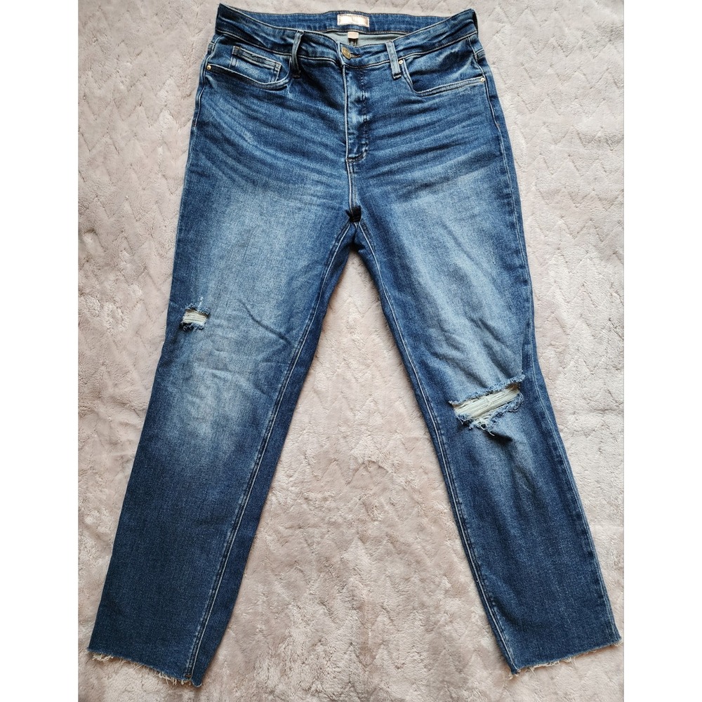 KUT from the Kloth Distressed Ankle Jeans Womens Size 12 Blue Raw Hem Denim